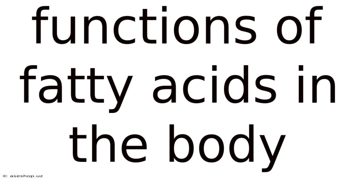 Functions Of Fatty Acids In The Body