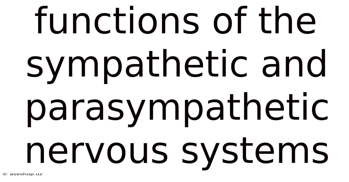 Functions Of The Sympathetic And Parasympathetic Nervous Systems