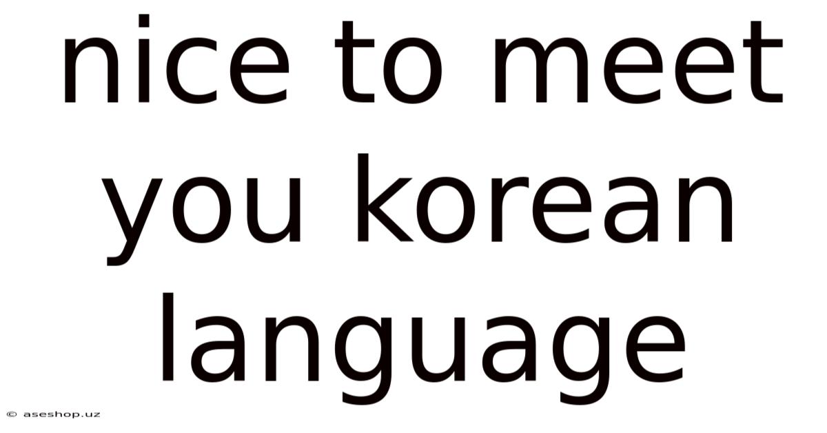 Nice To Meet You Korean Language
