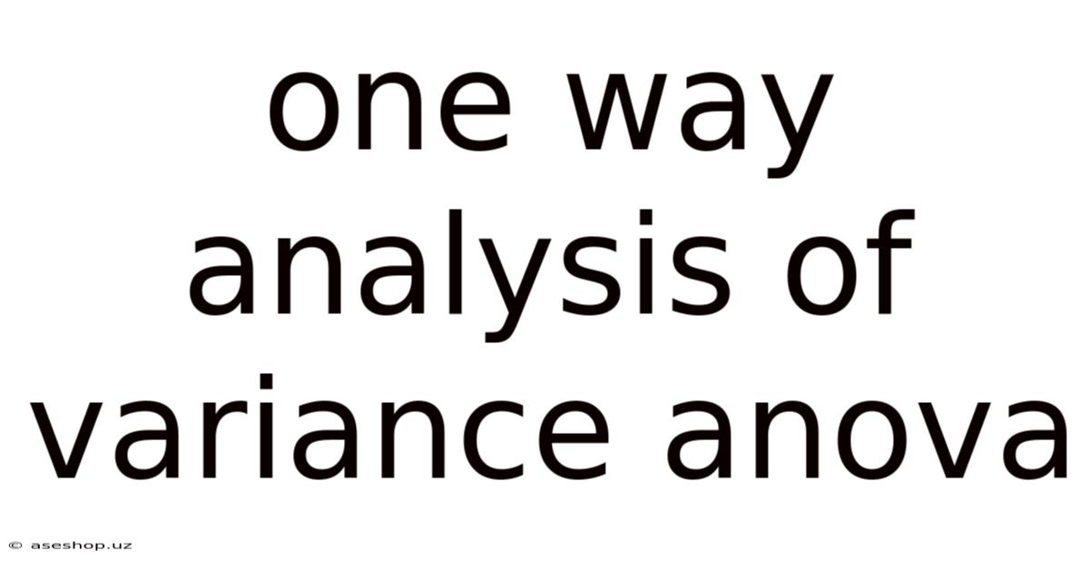 One Way Analysis Of Variance Anova