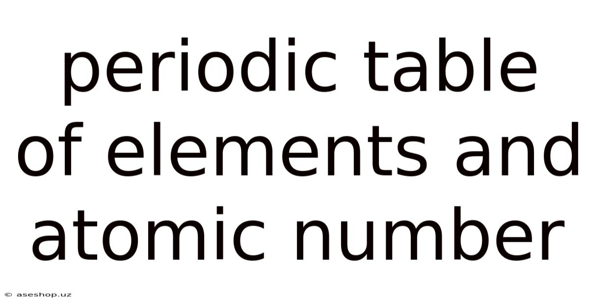 Periodic Table Of Elements And Atomic Number
