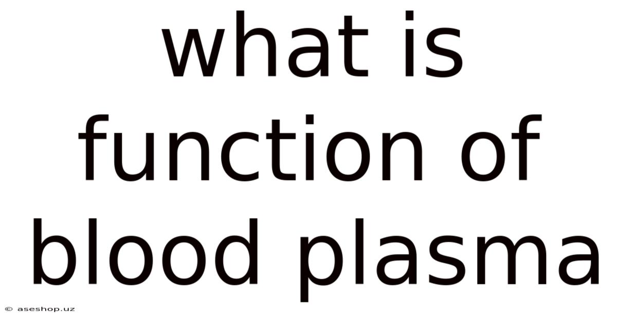 What Is Function Of Blood Plasma